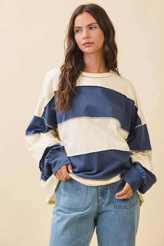 NAVY STITCHBACK PULLOVER