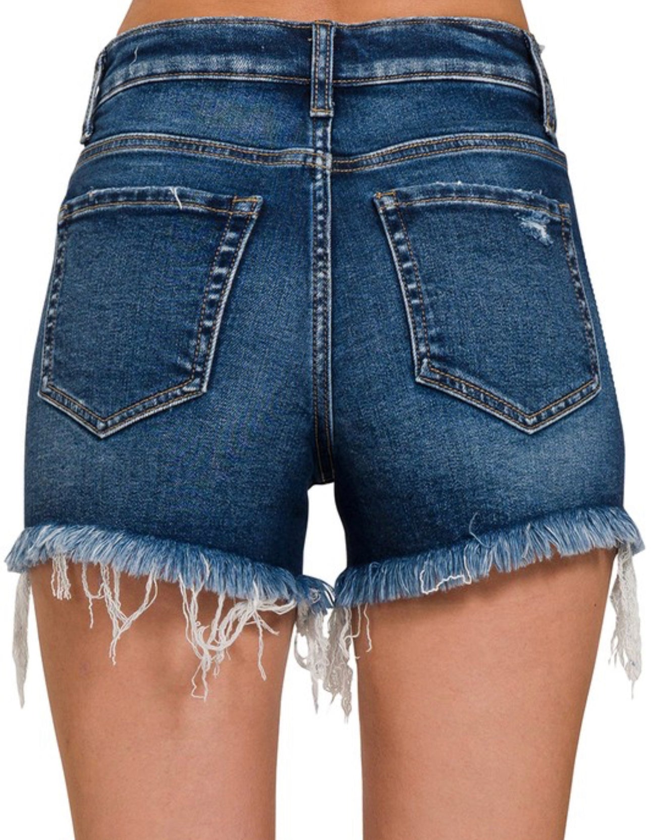 Raw edge denim shorts