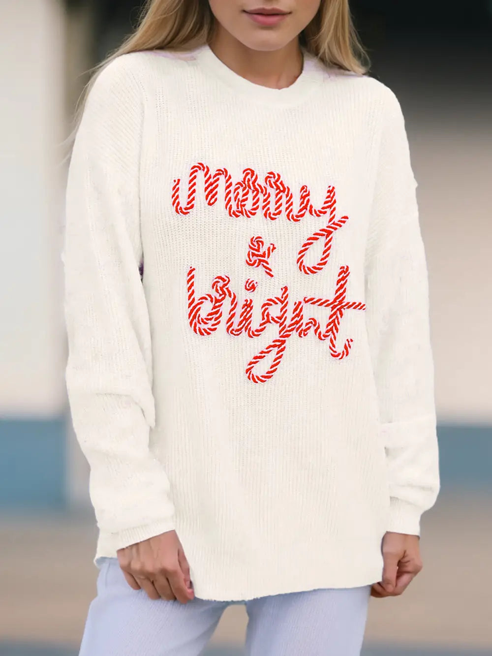 CANDY CANE MERRY AND BRIGHT SWEATER