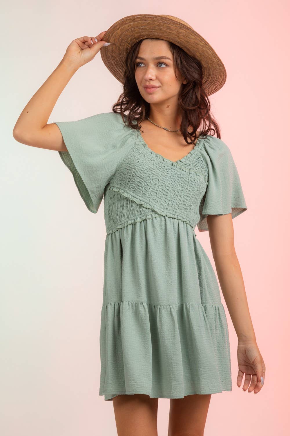 Crossover Smocked Mini Dress