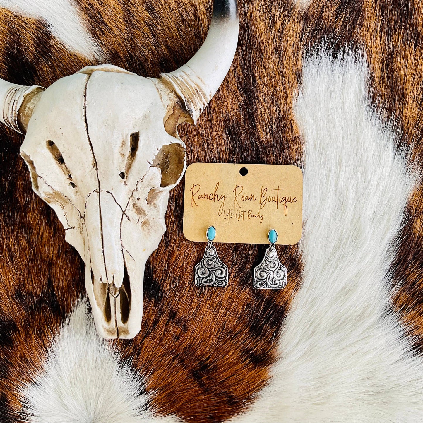 Western Ear Tag Casting Stud Earrings