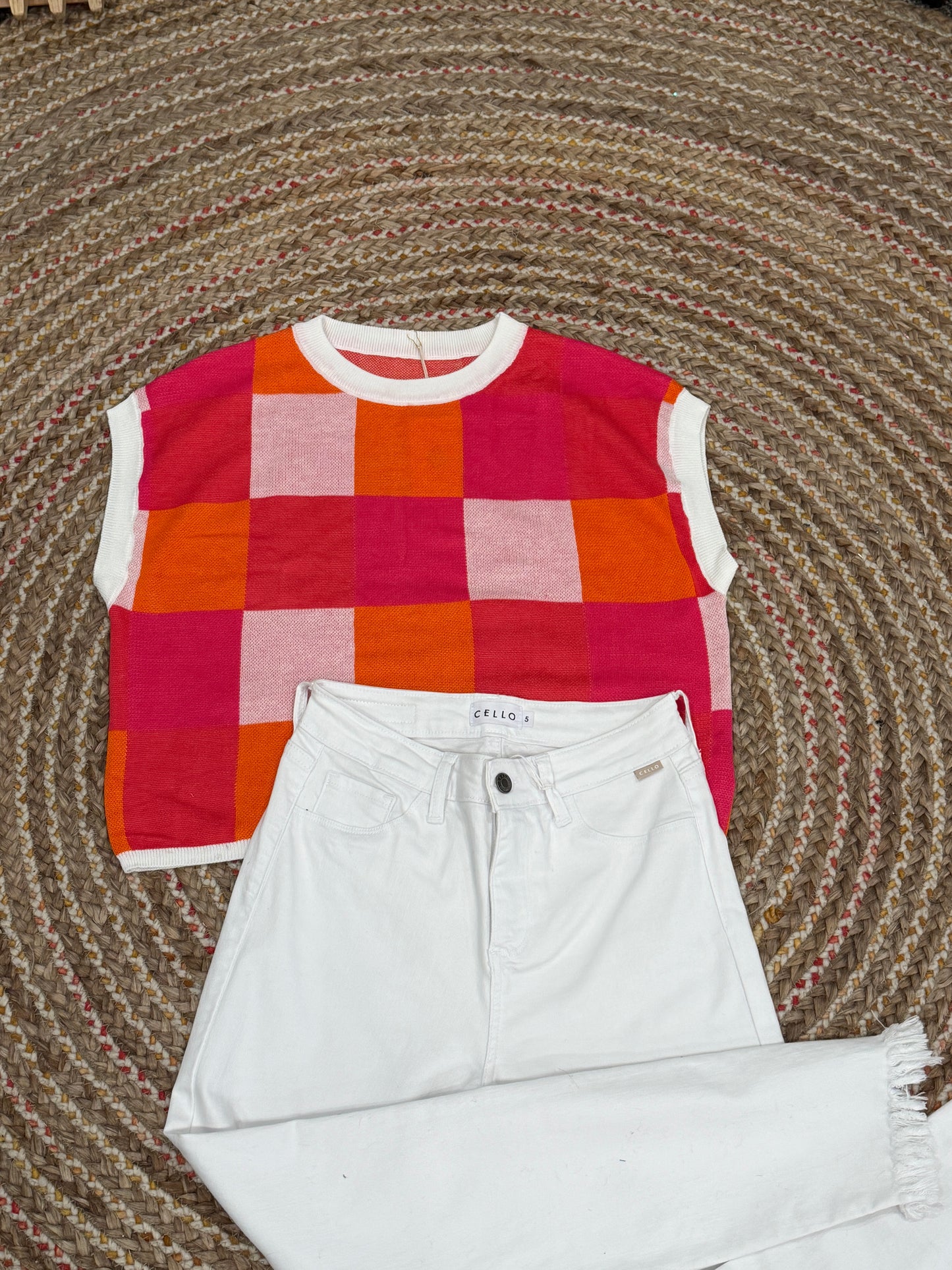 THE SUMMER CHECKERED SWEATER TOP