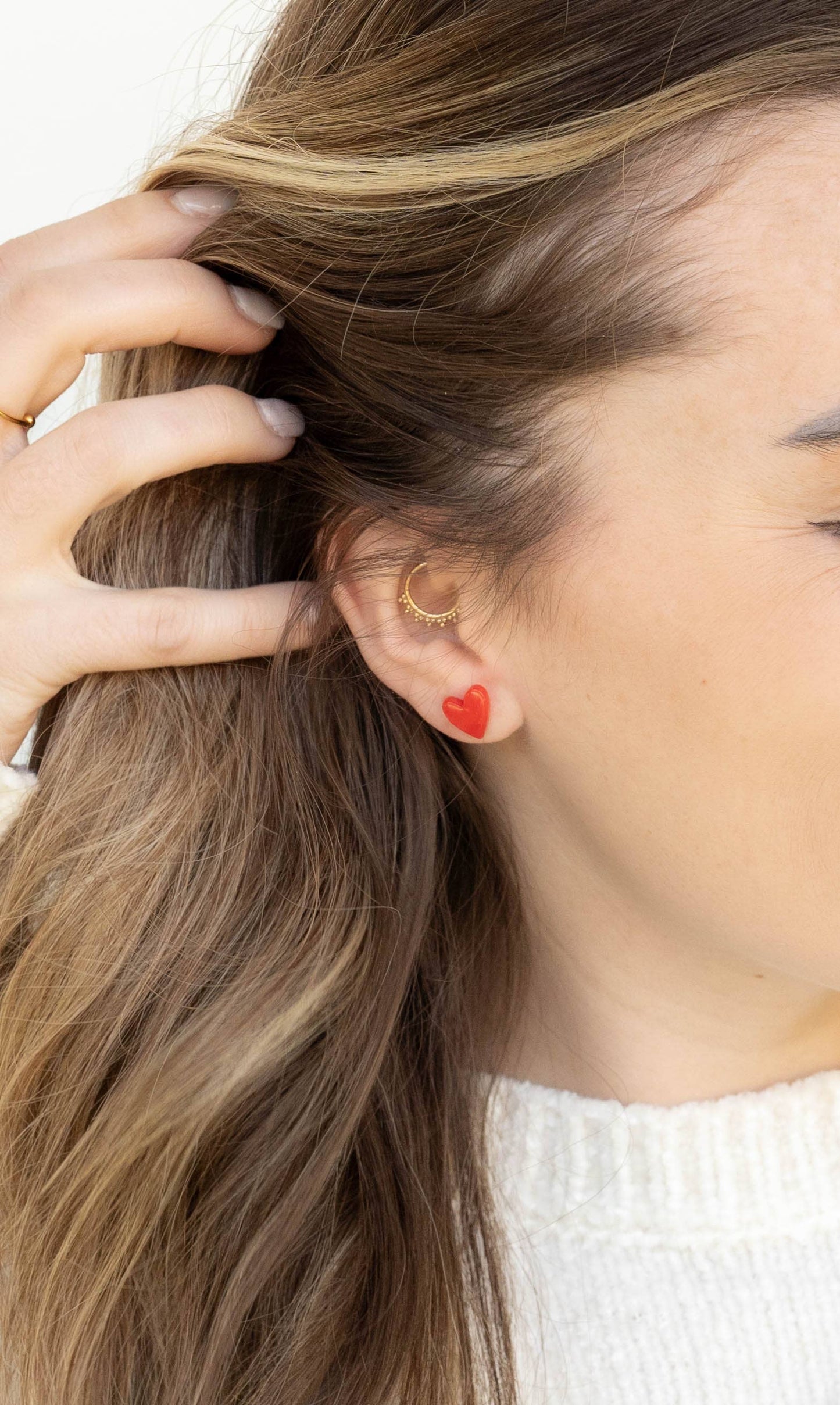 Hand Drawn Heart Studs - Red