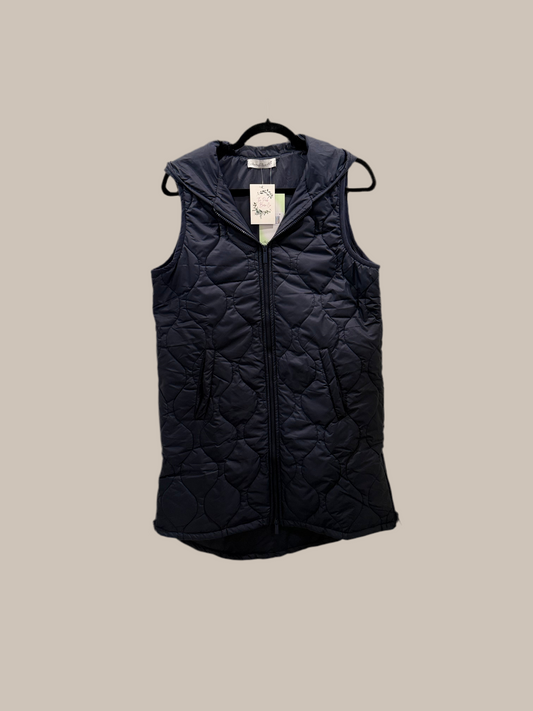 LONG NAVY HOODED VEST