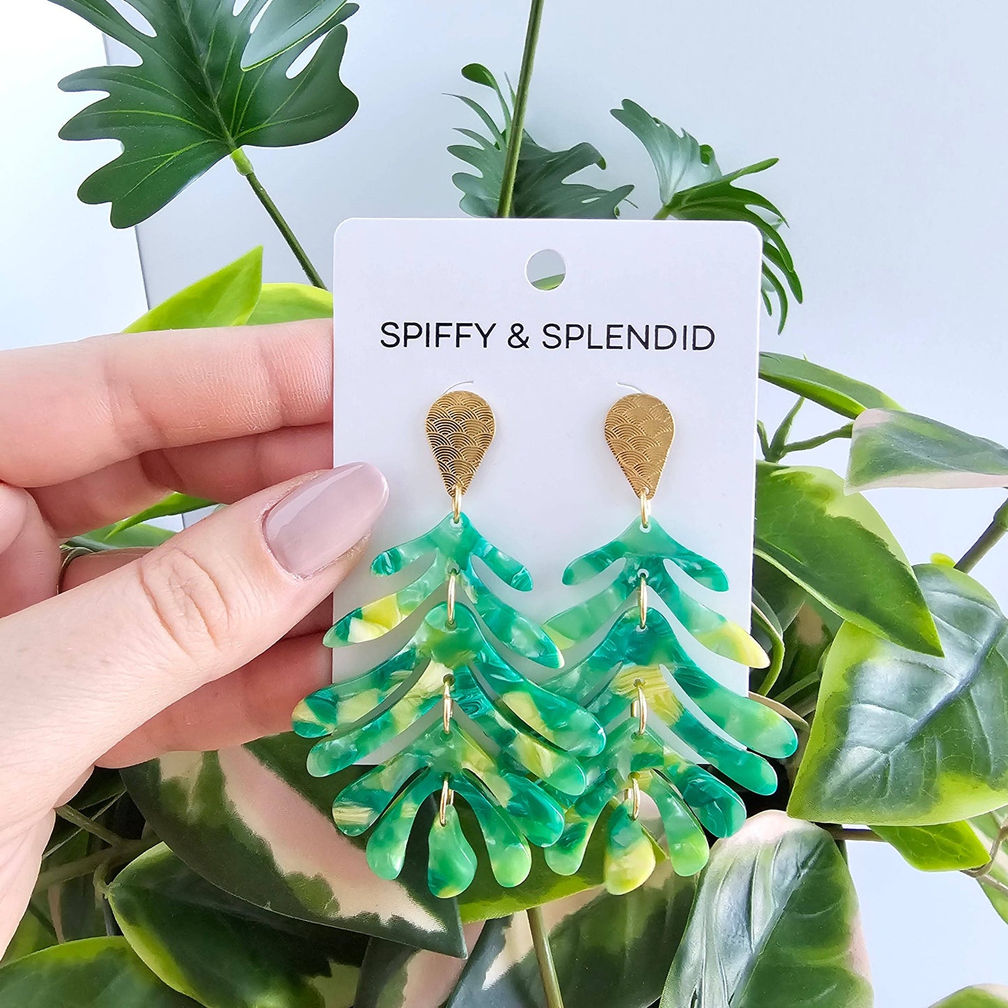 Palm Earrings - Green