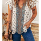 BOHO PATTERN RUFFLED SLEEVE V-NECK BLOUSE