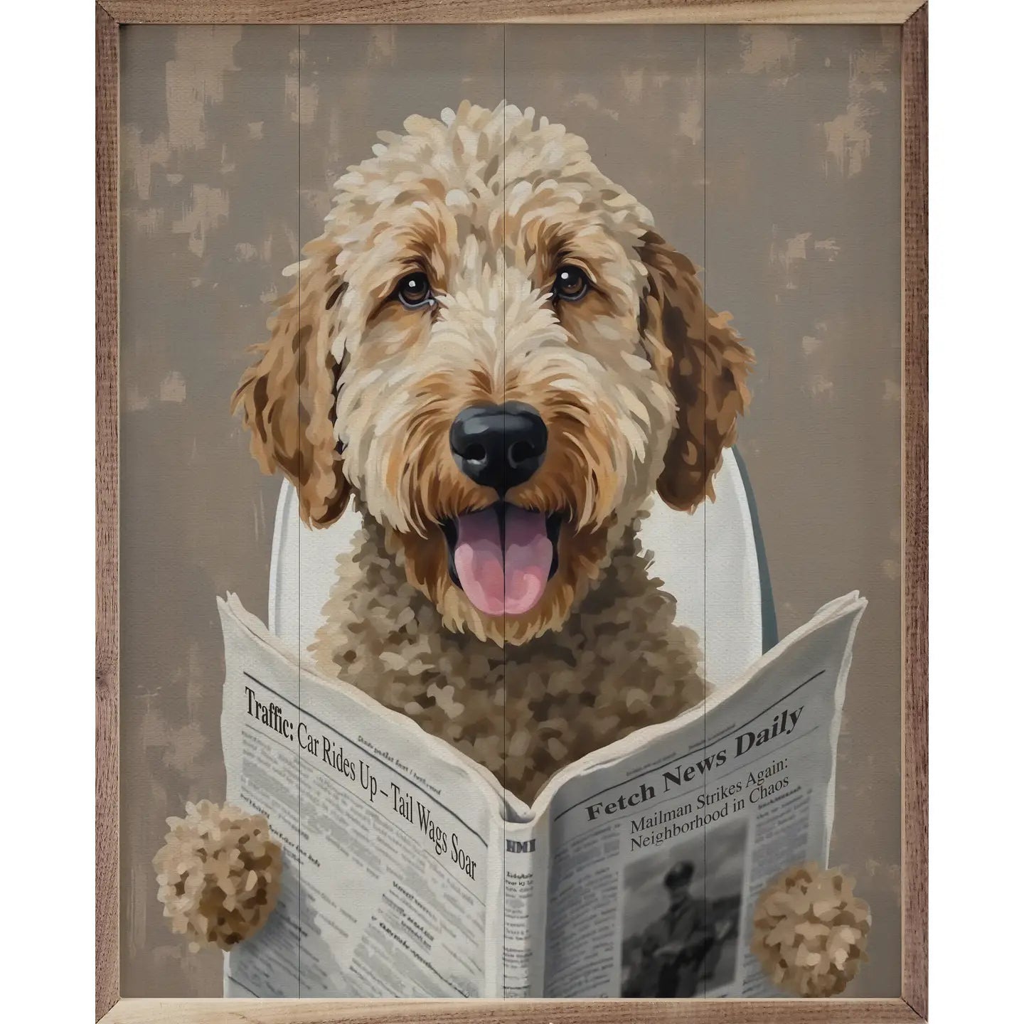 DOG READING NEWSPAPER SIGN
