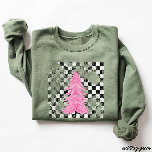 Pink Christmas tree crewneck