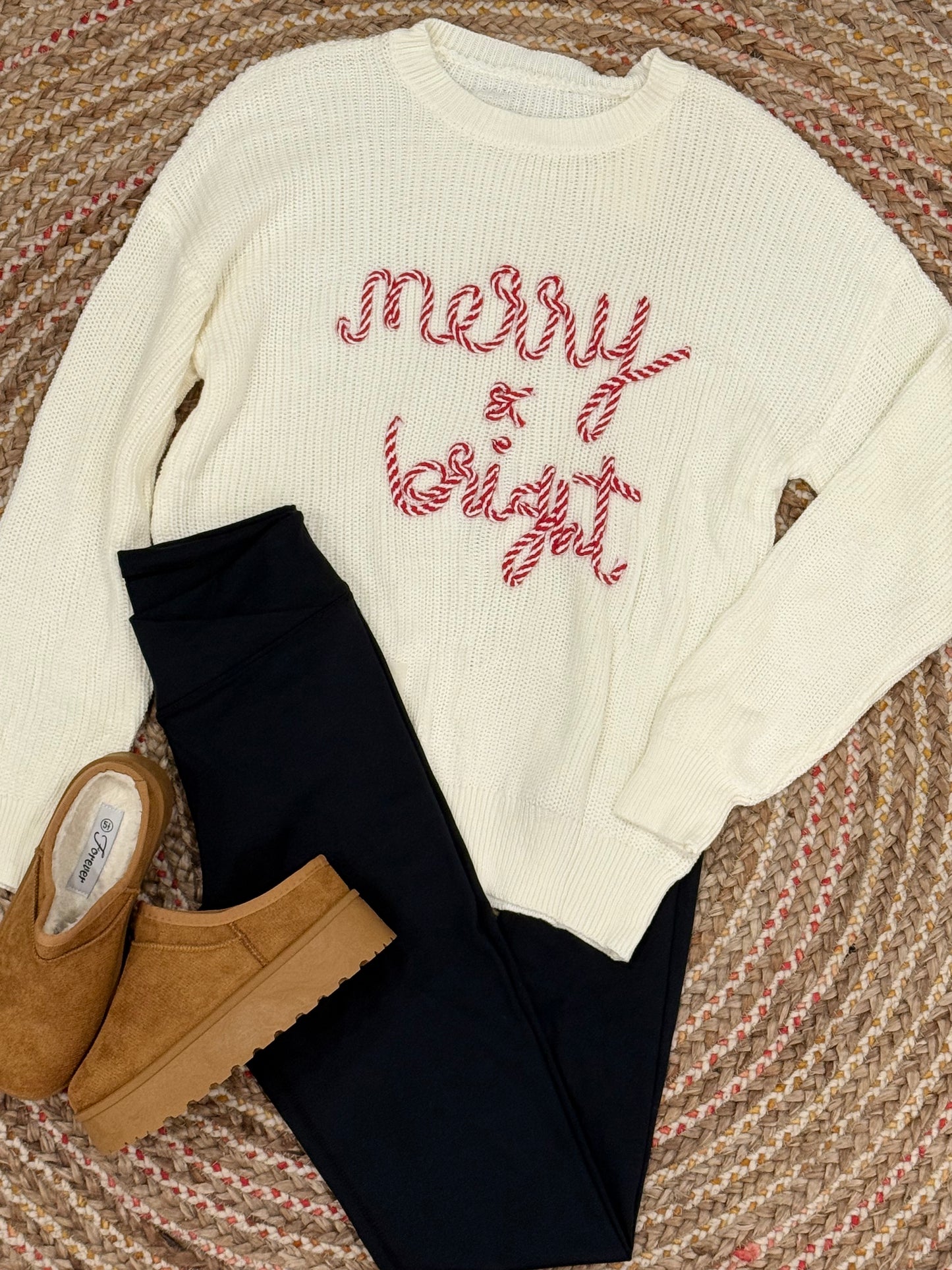 CANDY CANE MERRY AND BRIGHT SWEATER