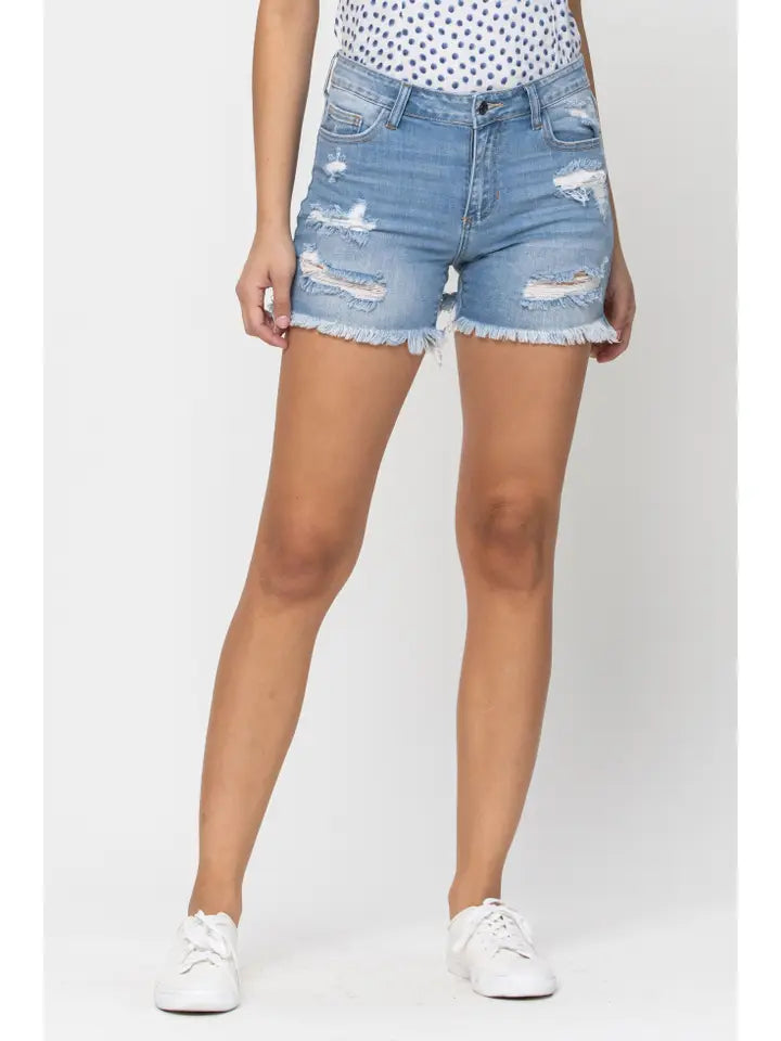 Mid Rise Distressed Short: C