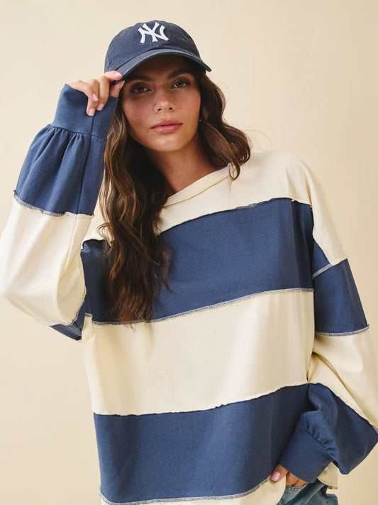 NAVY STITCHBACK PULLOVER