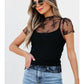 FLORAL SHEER MESH SHORT SLEEVE HIGH NECK