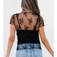 FLORAL SHEER MESH SHORT SLEEVE HIGH NECK